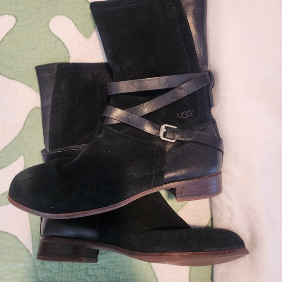 ✨ UGG Elly Wrap-Buckle Moto Boots – Black Suede & Leather Goddess Vibes ✨ - Picture 1 of 3